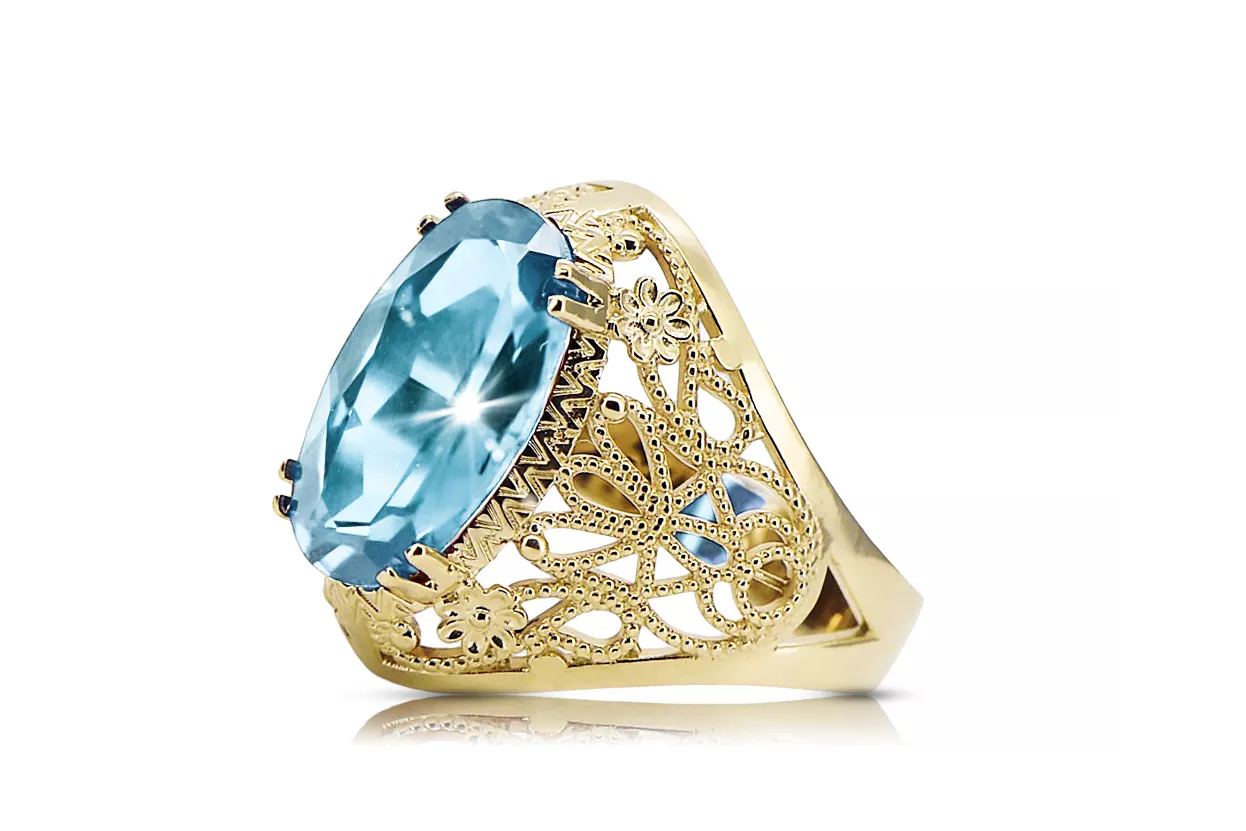 Žiedas Vintage Akvamarinas 14k geltono aukso vrc074y